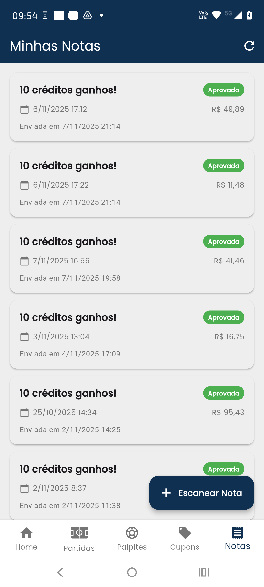 Escaneamento de notas fiscais