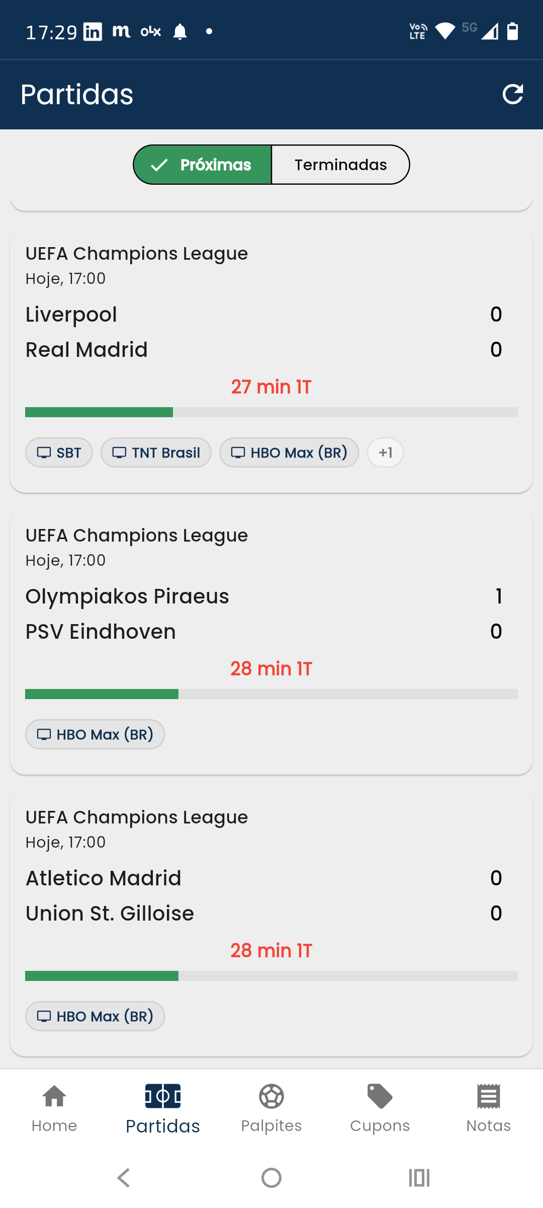 Detalhes da partida europeia